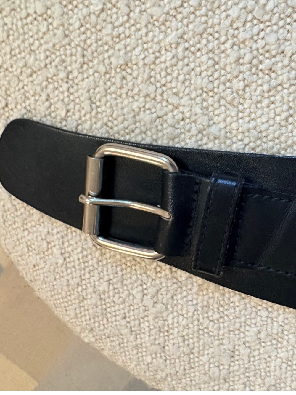 Holt Renfrew Genuine Leather Wide Black Waist Belt Silver Buckle M/L